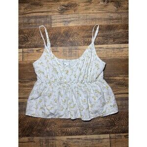 Hollister Yellow & White Floral Babydoll Peplum Tank Top Size Large L